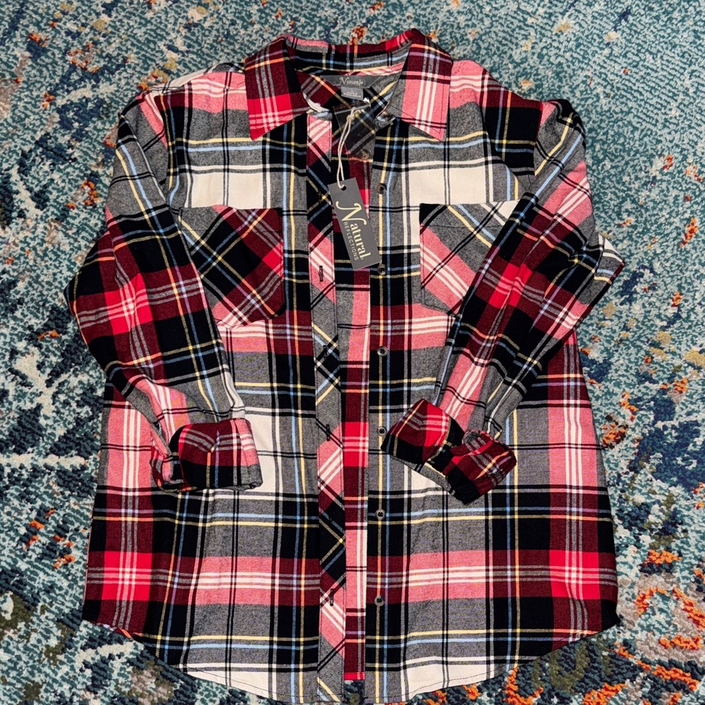 Plaid Shirt - Red, Black, White